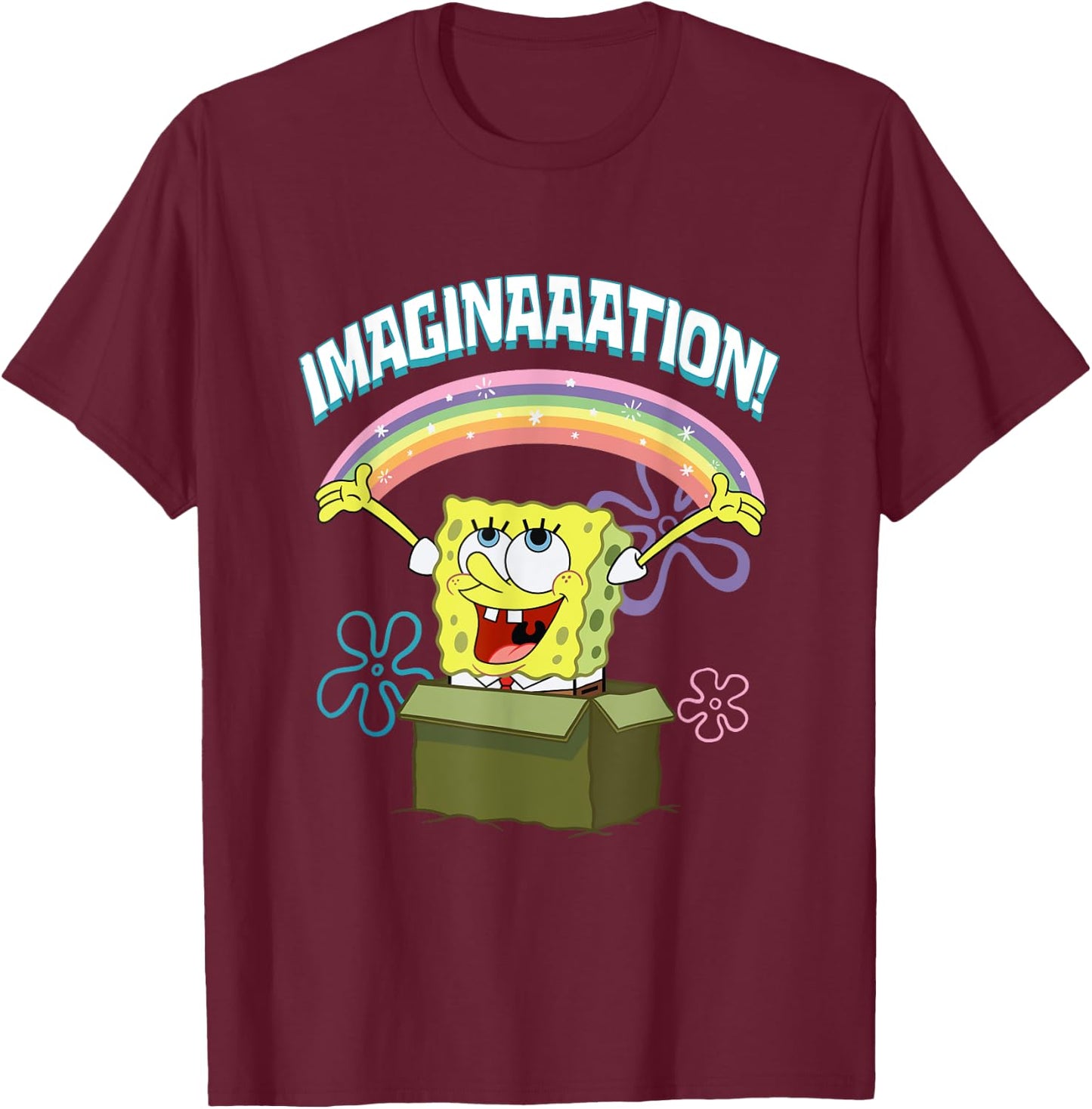 Mademark x SpongeBob SquarePants - SpongeBob SquarePants Imaginaaation Box Funny T-Shirt - T-Shirt | Maroon