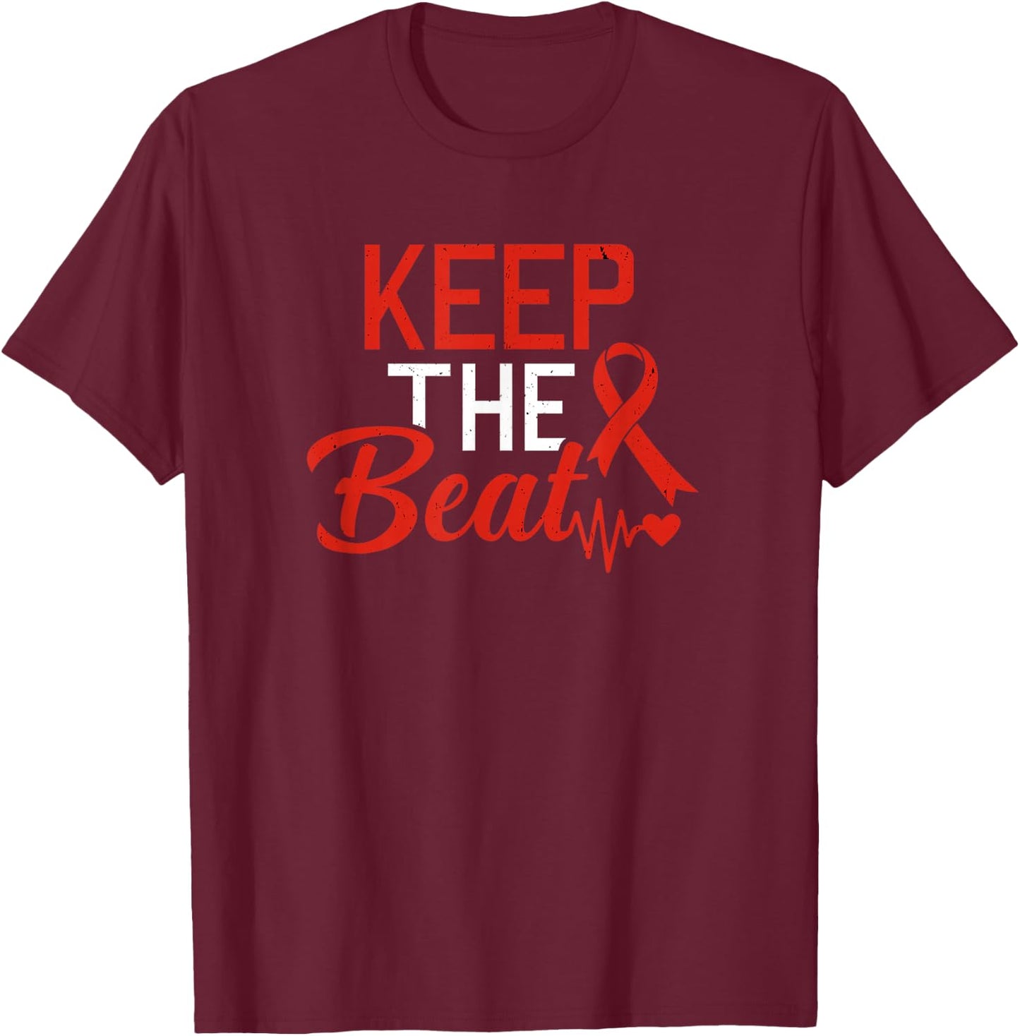 Heart Disease Keep The Beat CHD Heart Defect Awareness T-Shirt - T-Shirt | Maroon