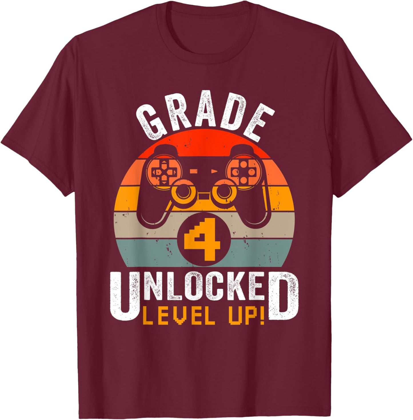 Fourth Grade Unlocked Level Up Gamer Vintage Video Game T-Shirt - T-Shirt | Maroon