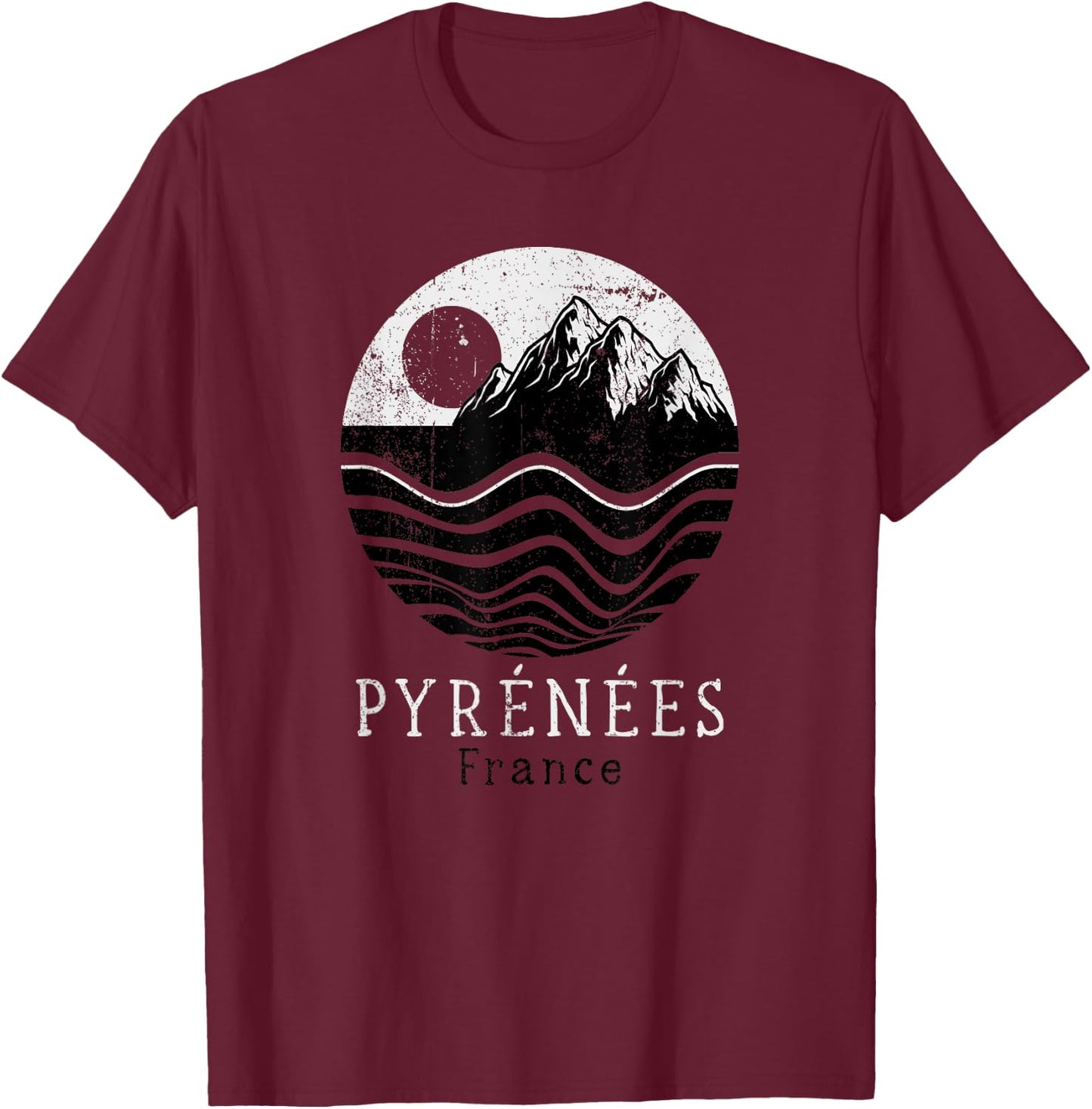 Pyrenees Vintage Mountains Hiking Camping France Retro T-Shirt - T-Shirt | Maroon