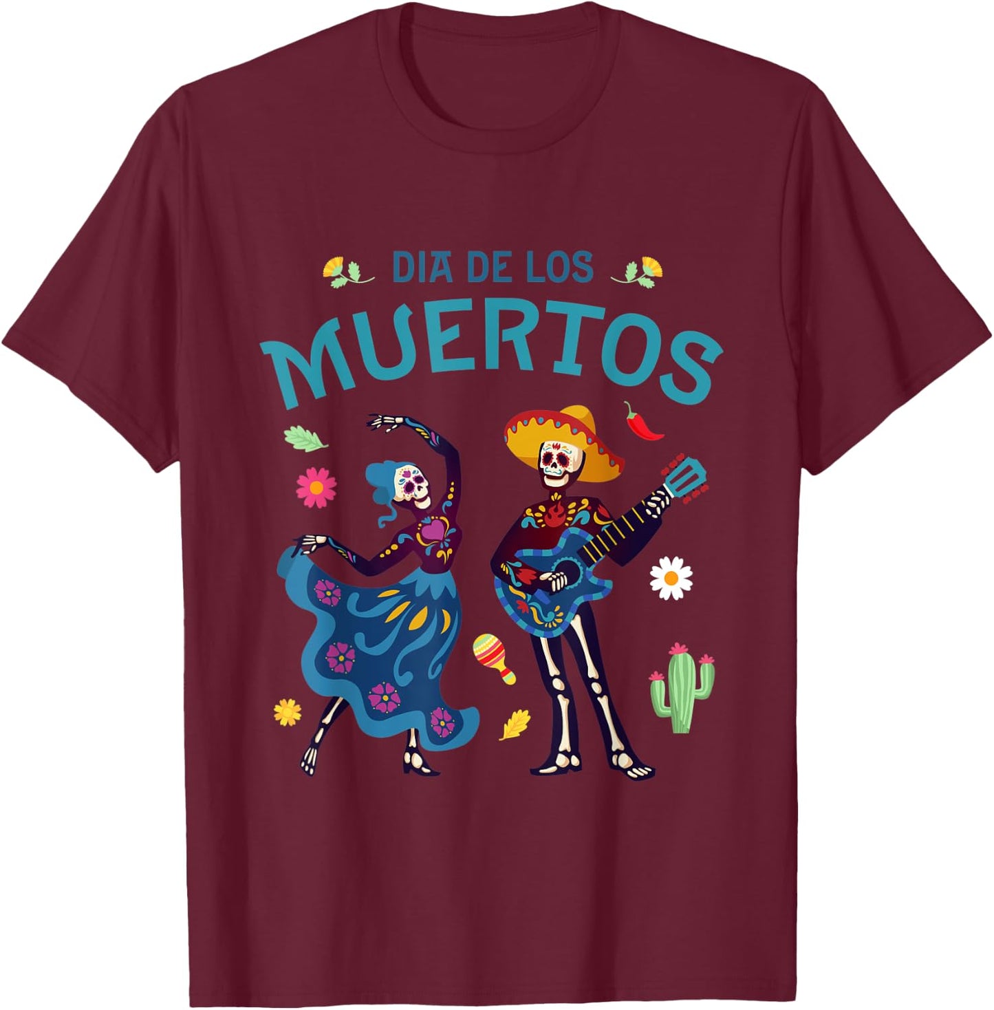 Dia De Los Muertos Mexican Day of the Dead Couple Dancing T-Shirt - T-Shirt | Maroon