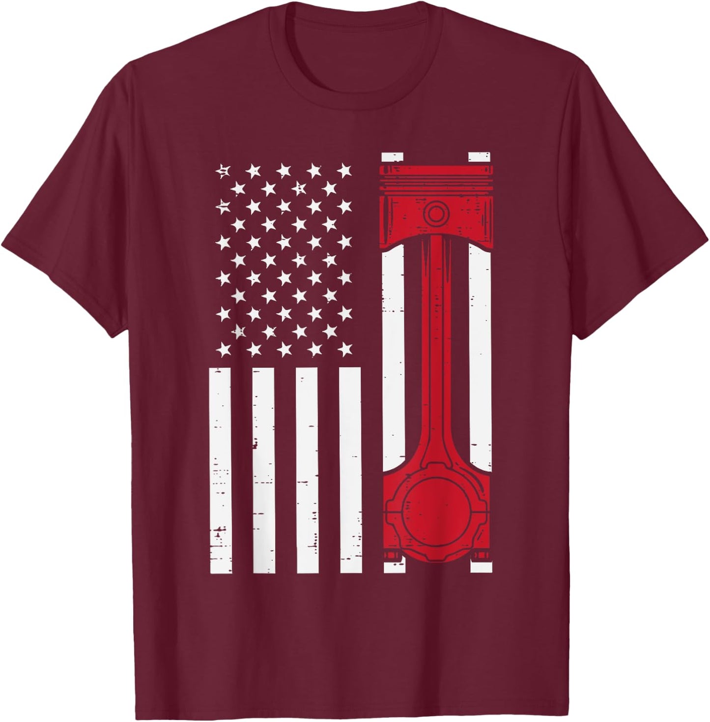 Piston US Flag Car Auto Technician Garage Mechanic Men Dad T-Shirt - T-Shirt | Maroon