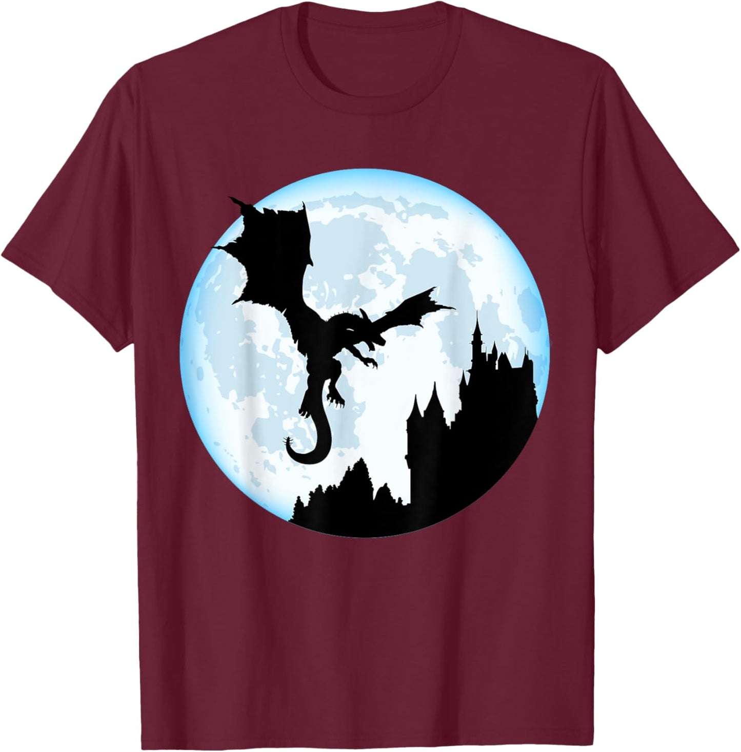 Flying Dragon On The Moon Cool Dragon Lover Dino Lover Gift T-Shirt - T-Shirt | Maroon
