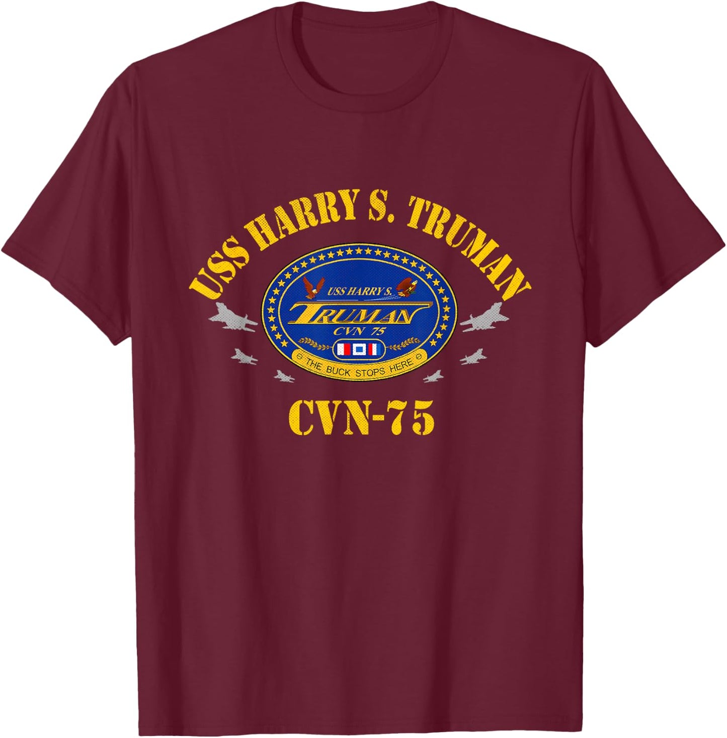 USS Harry S. Truman CVN-75 Aircraft Carrier Veteran Flag T-Shirt - T-Shirt | Maroon