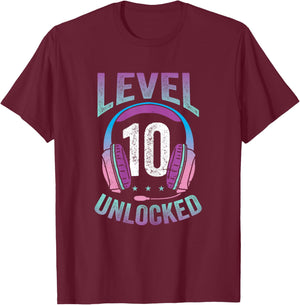 Gamer Girl Level 10 Unlocked Video Game 10th Birthday Gift T-Shirt - T-Shirt | Maroon