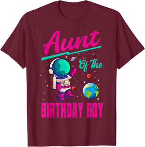 Aunt Of The Birthday Boy Space Party Planet Astronaut Bday T-Shirt - T-Shirt | Maroon