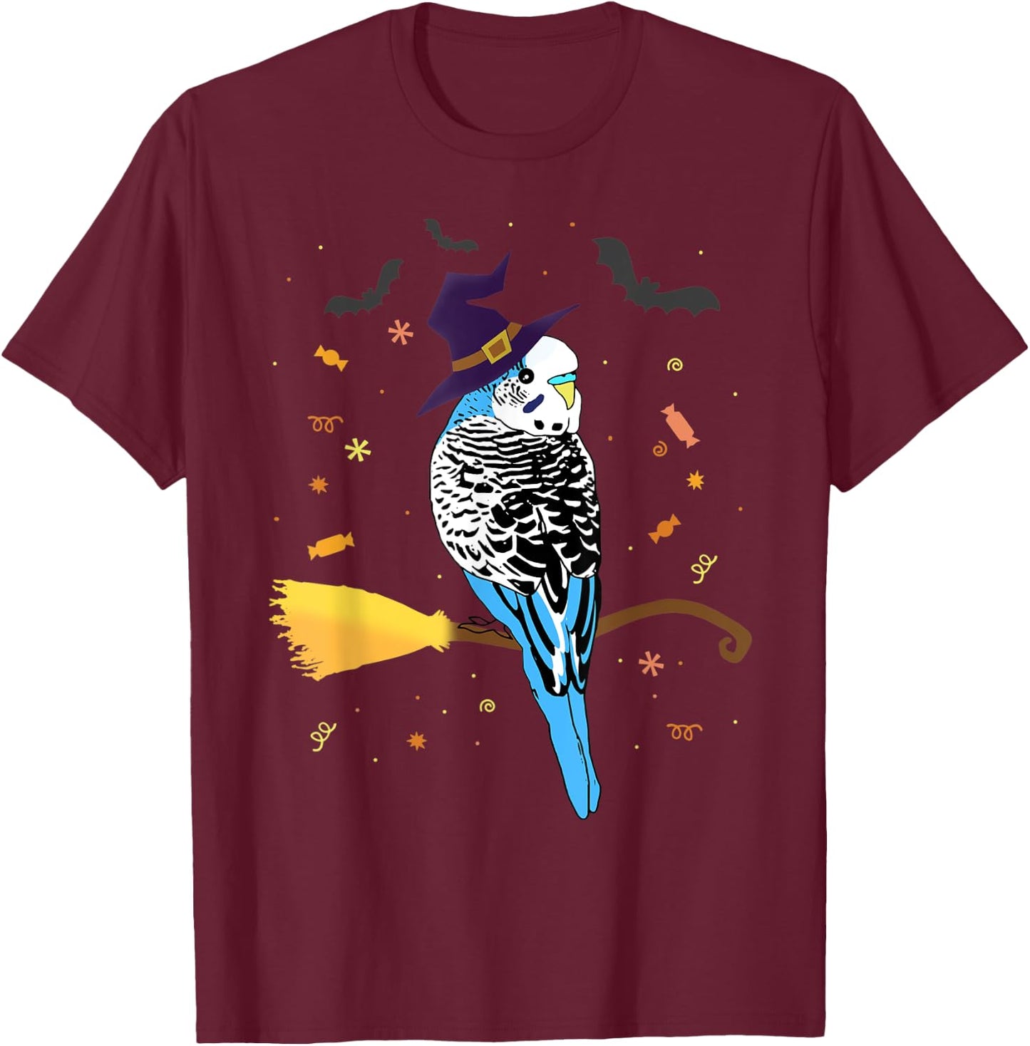 Funny Parrot Witch Birb memes Blu Parakeet Halloween Budgie T-Shirt - T-Shirt | Maroon