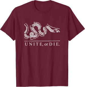 Unite or Die Political Parties Join or Die Inspired Quote T-Shirt - T-Shirt | Maroon