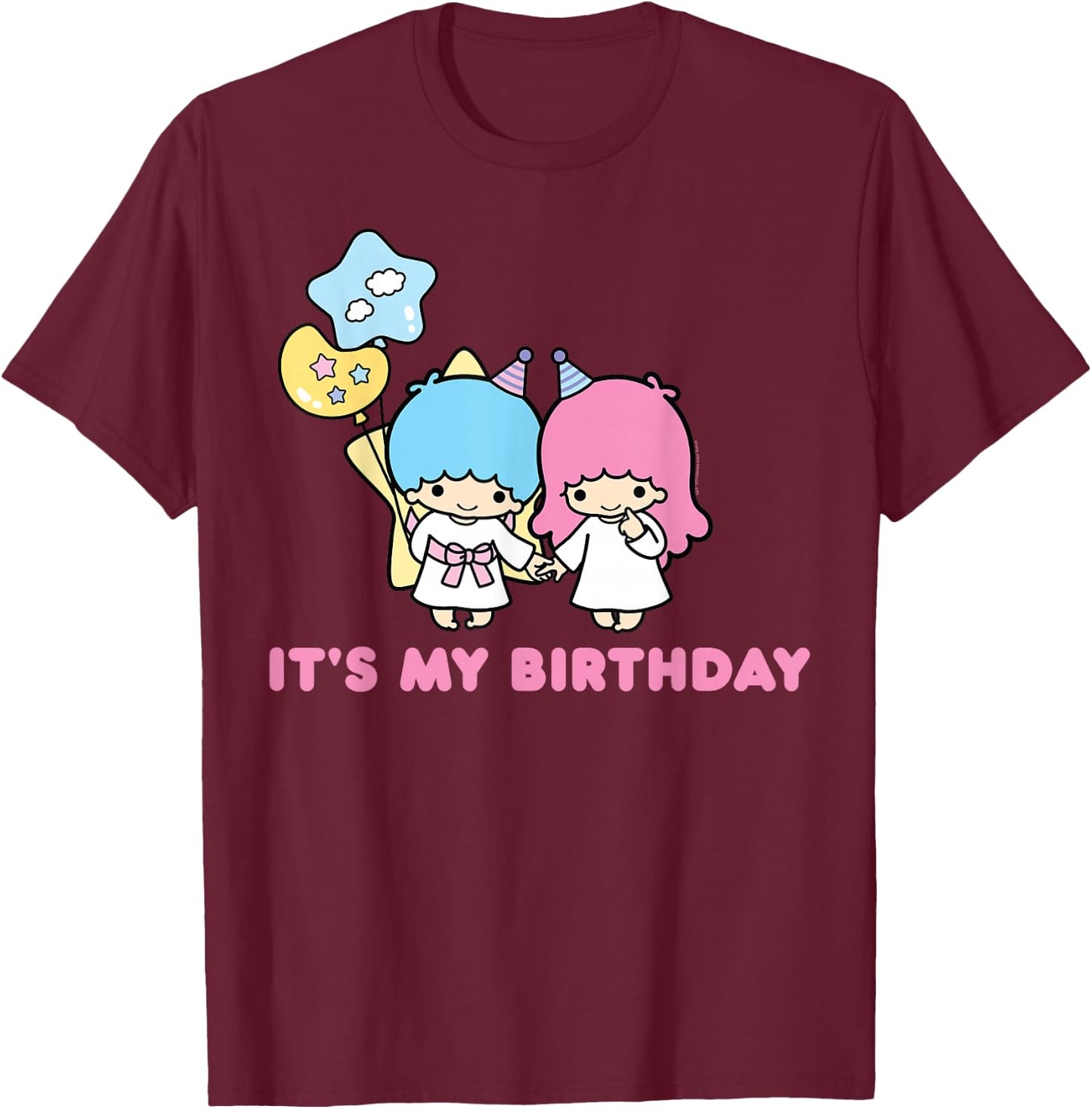 Little Twin Stars Its My Birthday T-Shirt - T-Shirt | Maroon