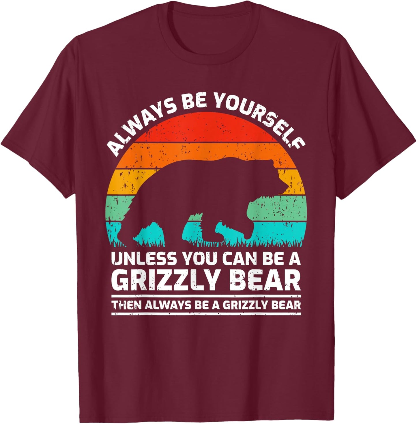 Vintage Grizzly Bear Animal Lover Retro Cute Grizzly Bear T-Shirt - T-Shirt | Maroon