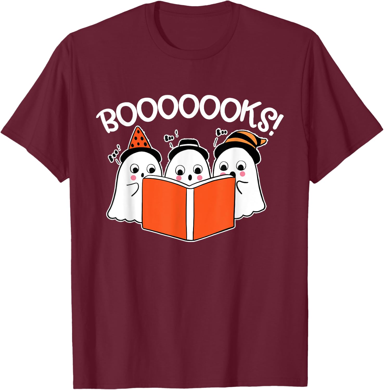 Boooks Lazy DIY Halloween Teacher Funny Ghost Reading Women Kids T-Shirt - T-Shirt | Maroon