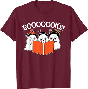 Boooks Lazy DIY Halloween Teacher Funny Ghost Reading Women Kids T-Shirt - T-Shirt | Maroon
