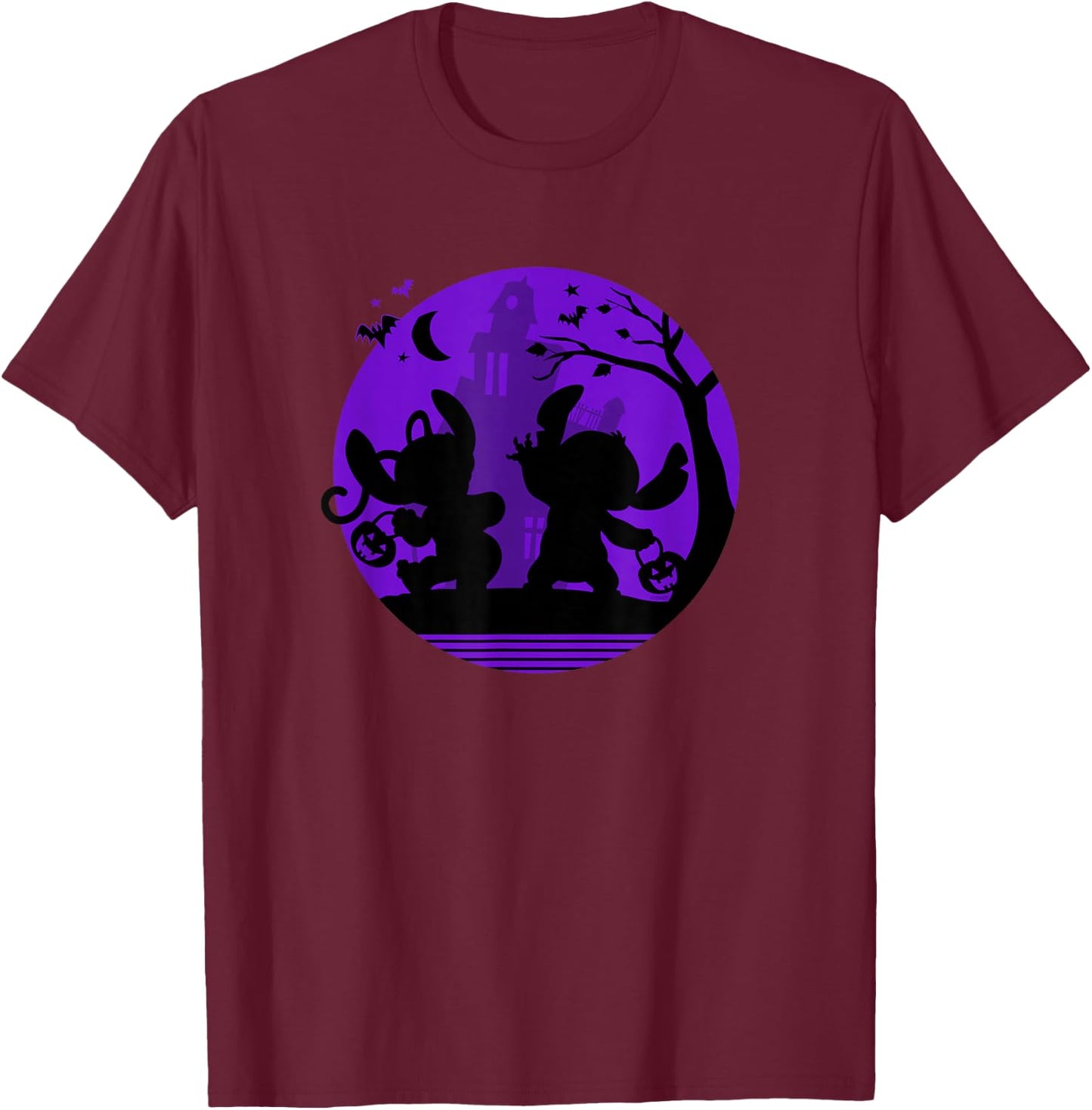Disney Stitch and Angel Trick or Treat Halloween T-Shirt - T-Shirt | Maroon