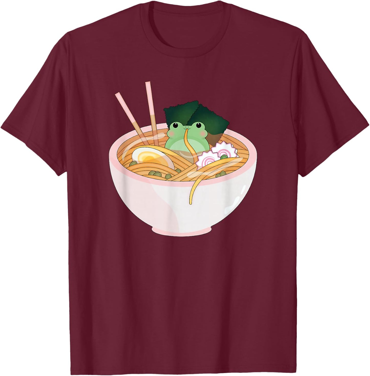 Celestial Carrot Cute Frog Ramen Anime Kids School Anime Fans -Adults Black Short Sleeve Modern Cartoon Small T-Shirt - T-Shirt | Maroon