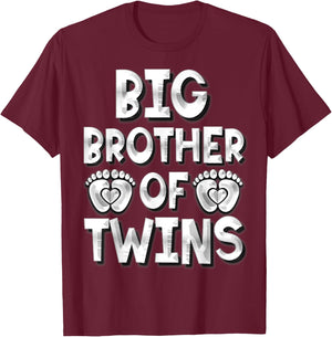 Big Brother Of Twins New Big Brother Sibling Gifts T-Shirt - T-Shirt | Maroon