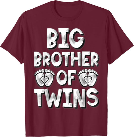 Big Brother Of Twins New Big Brother Sibling Gifts T-Shirt - T-Shirt | Maroon