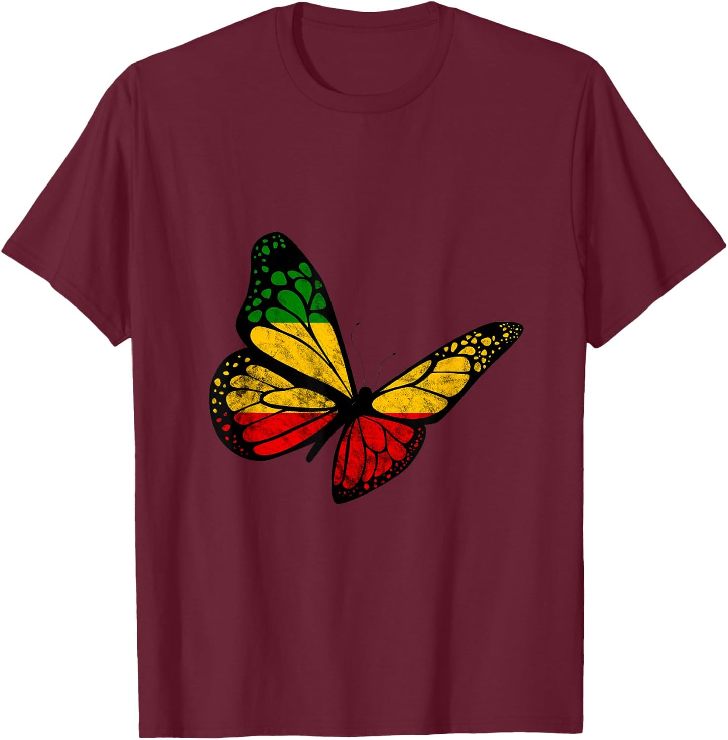 Reggae Butterfly Reggaeton Rastafari Roots Rastafarian T-Shirt - T-Shirt | Maroon