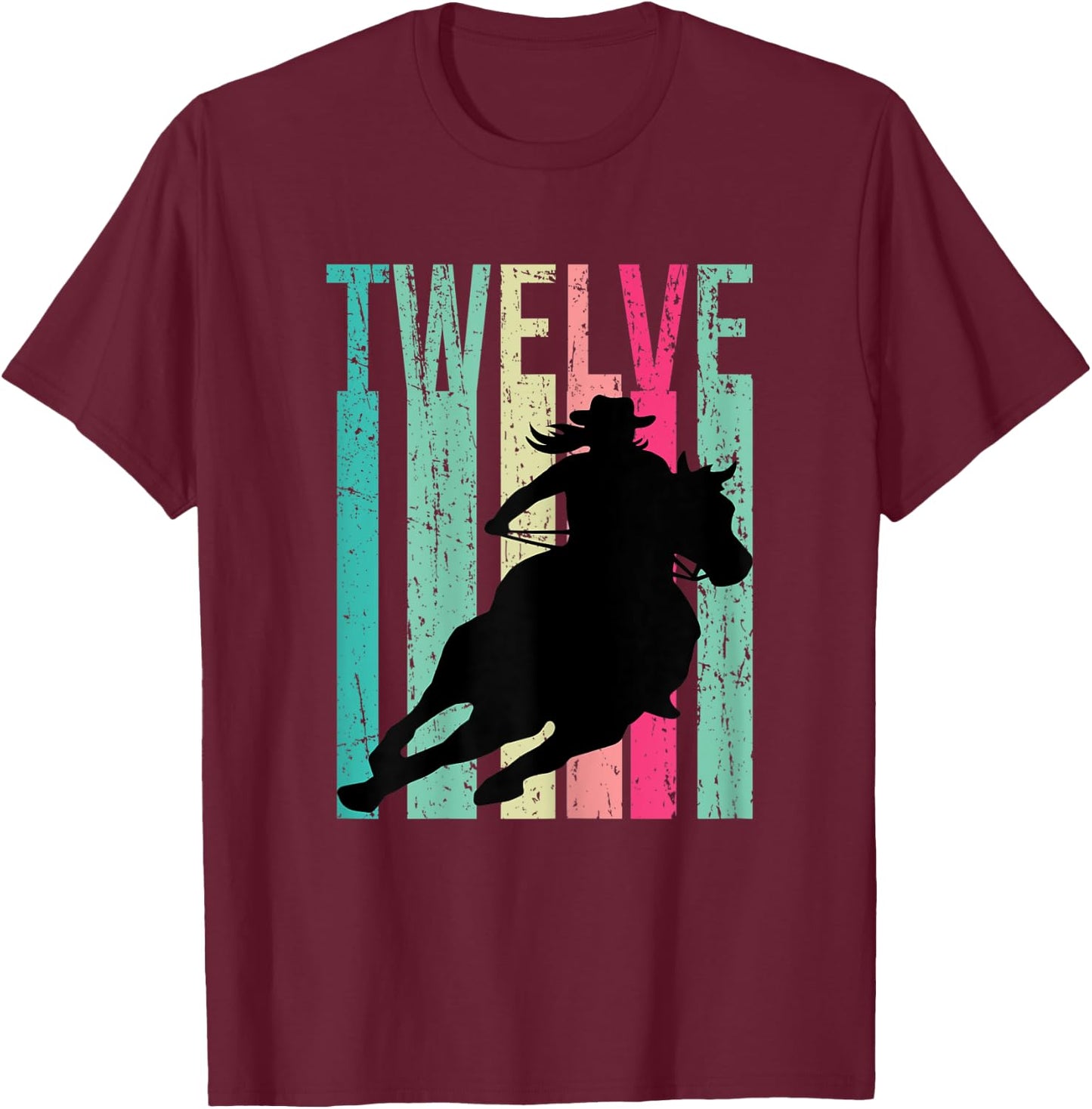 Retro Rodeo 12th Birthday Horse Lover Cowgirl Country 12 T-Shirt - T-Shirt | Maroon