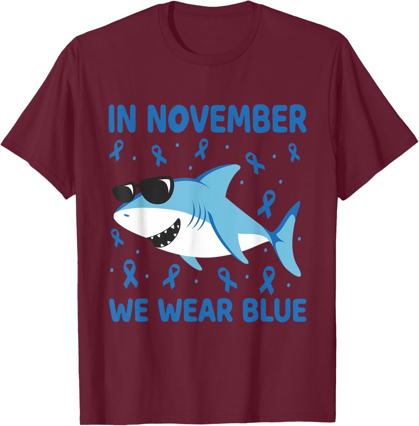 Shark In November We Wear Blue Diabetes Kid Boy Toddler T-Shirt - T-Shirt | Maroon