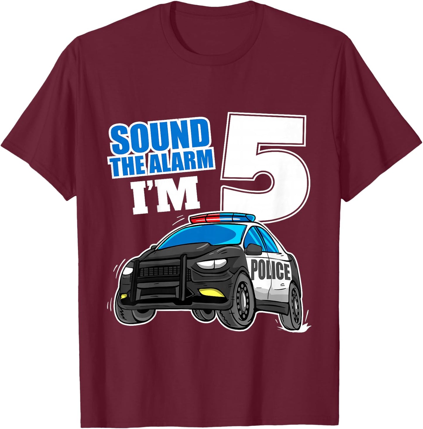 Kids Police Car 5th Birthday Boy 5 Cop Policeman Officer Five T-Shirt - T-Shirt | Maroon