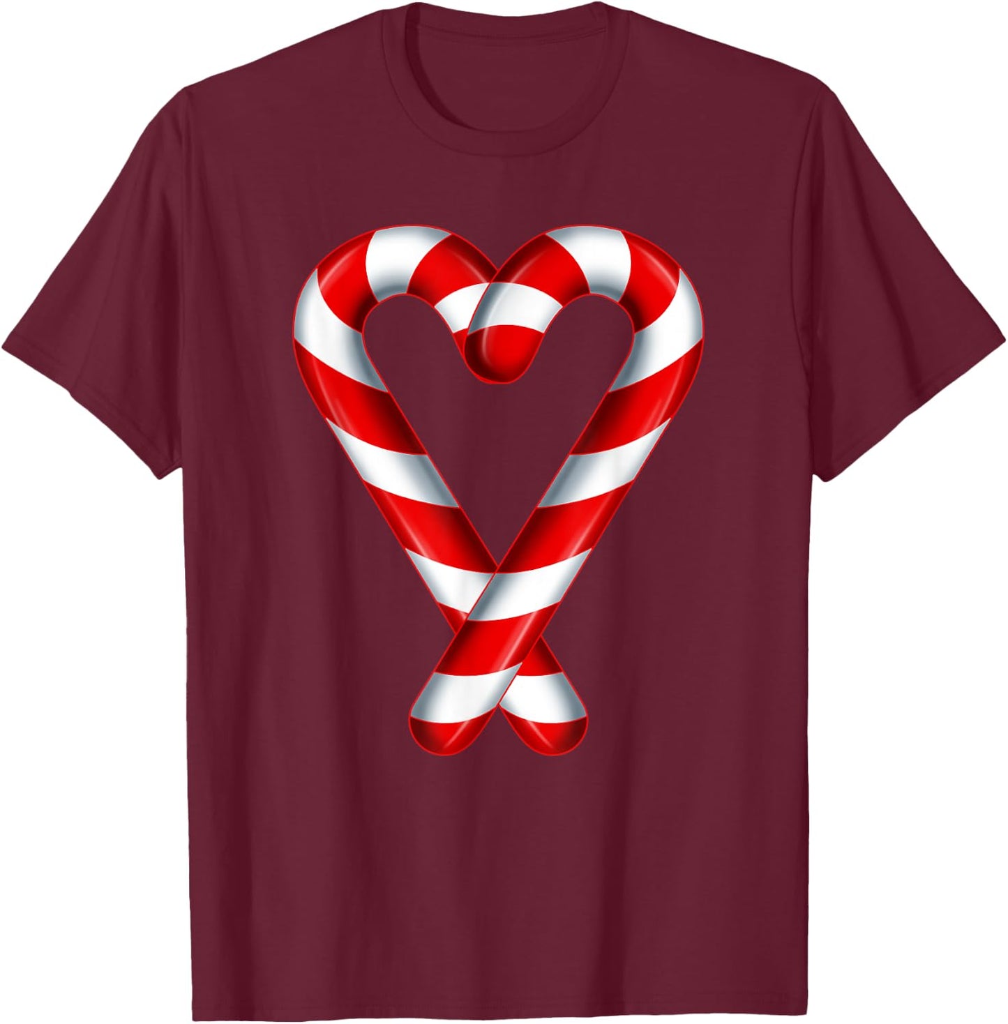 Candy Cane Heart Merry and Bright Red White Candy Couples T-Shirt - T-Shirt | Maroon