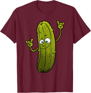 Funny Pickle Designs Women Cucumber Dancing Food T-Shirt - T-Shirt | Maroon