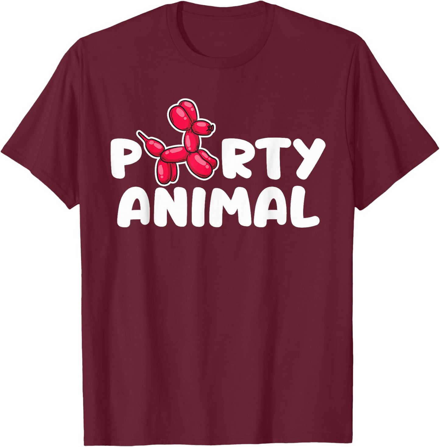 Party Animal - Red Balloon Dog Puppy Surprise T-Shirt - T-Shirt | Maroon