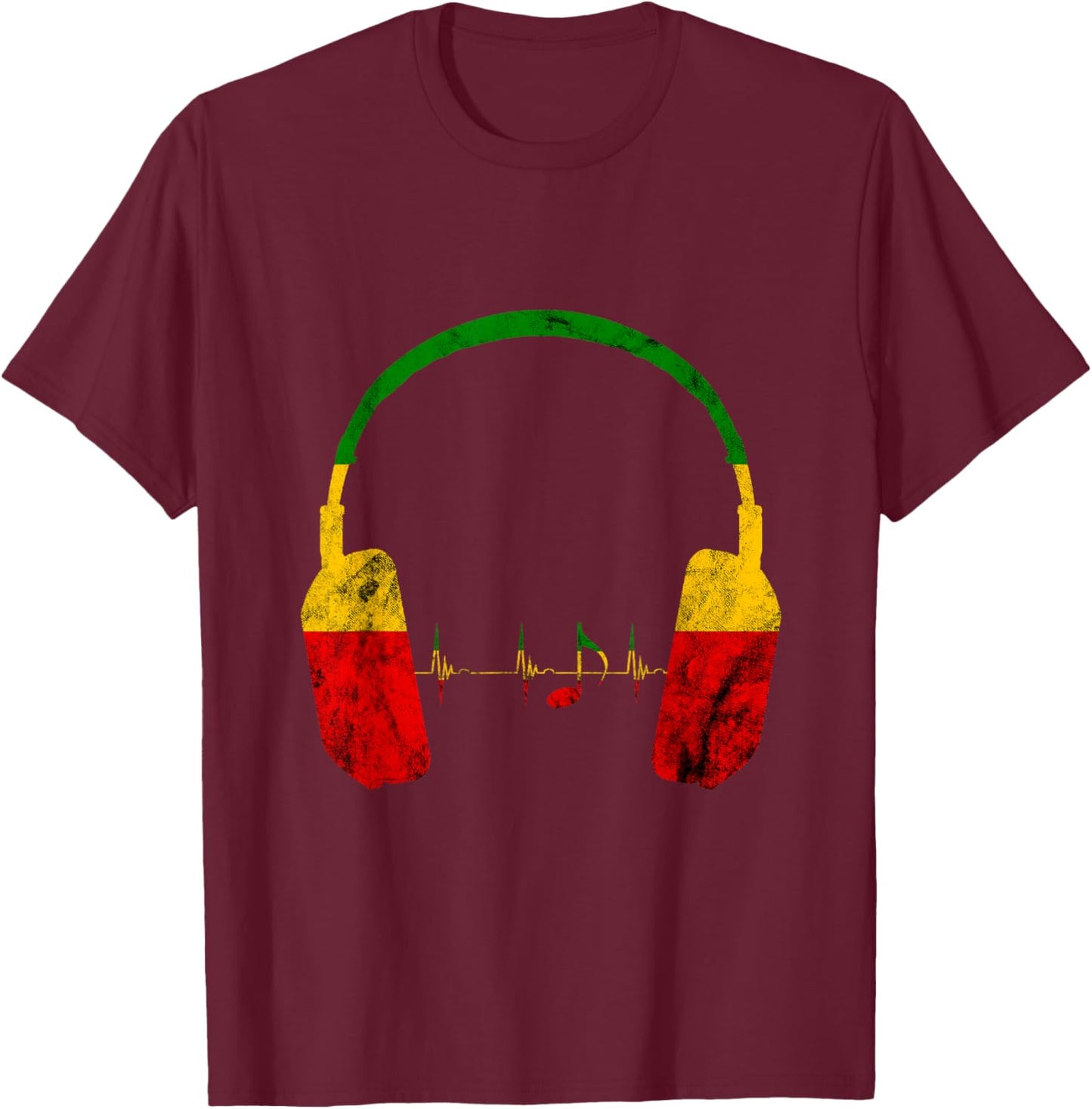 Rasta Reggae Music Headphones Jamaica Heartbeat Music Note T-Shirt - T-Shirt | Maroon