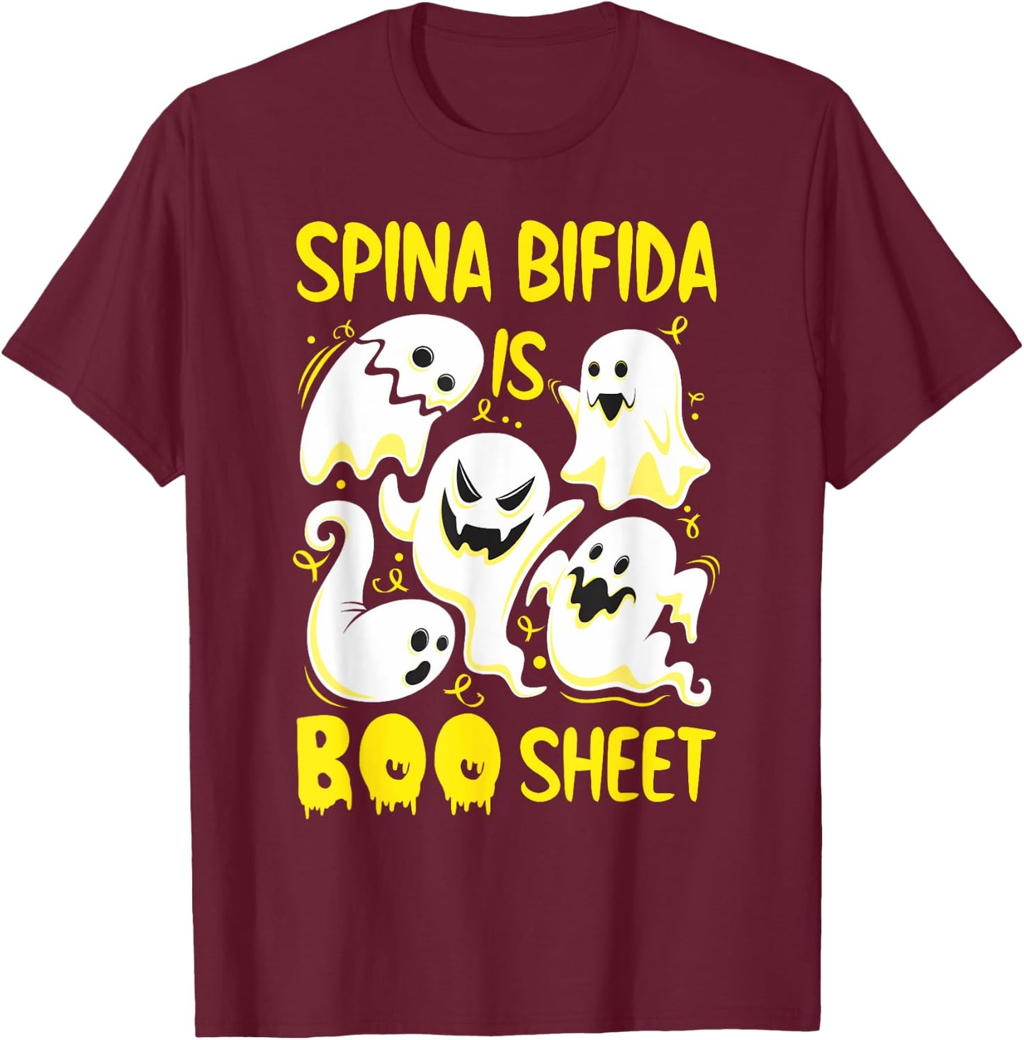 Spina Bifida is Boo Sheet Yellow Boos Funny Halloween Ghost T-Shirt - T-Shirt | Maroon