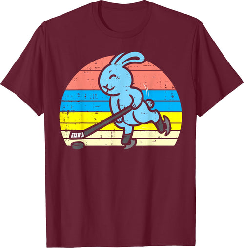 Easter Bunny Playing Ice Hockey Retro Sports Men Women Kids