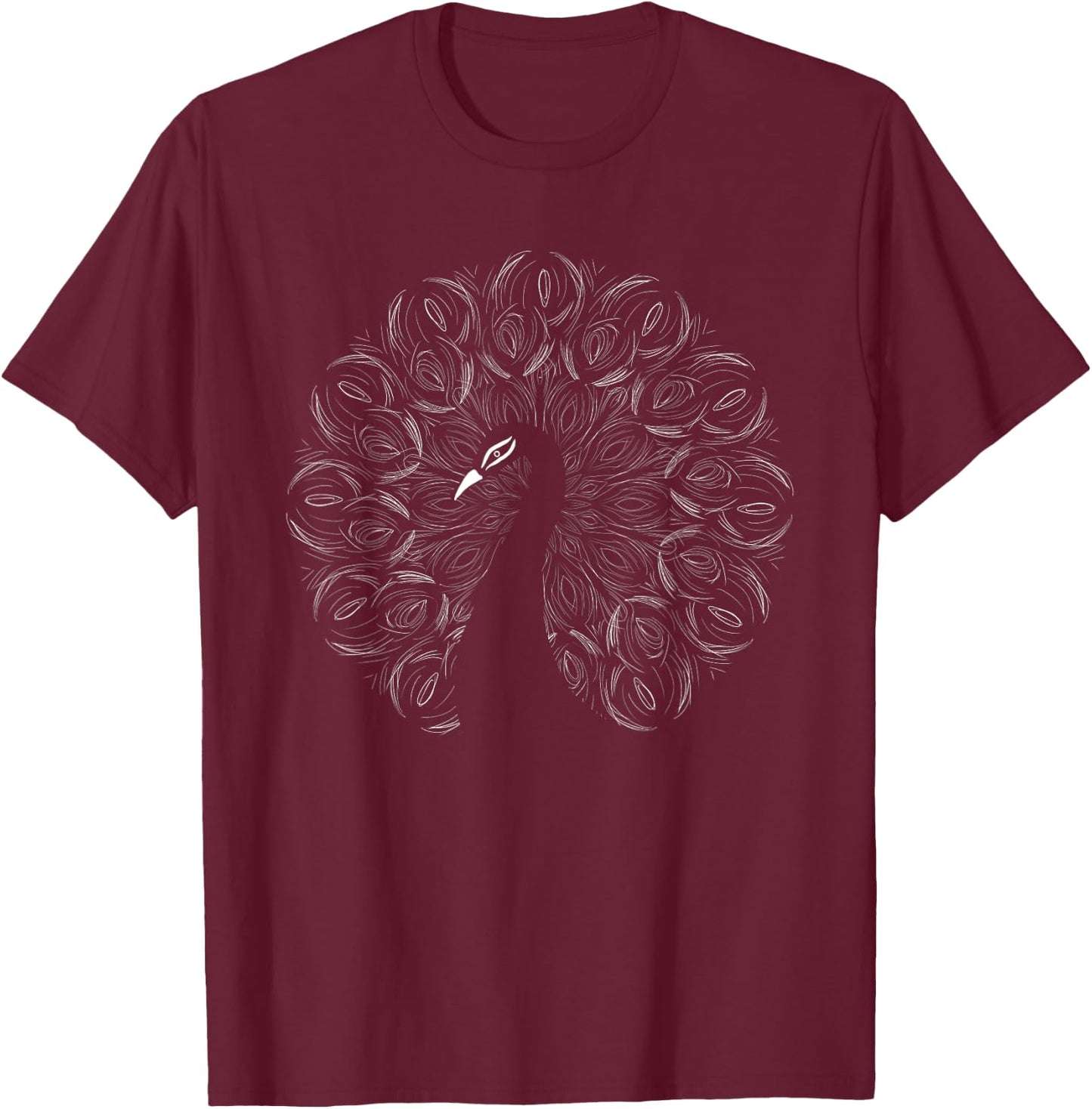 Minimal Peacock Cool Bird Minimalist Art Artist Animal Lover T-Shirt - T-Shirt | Maroon