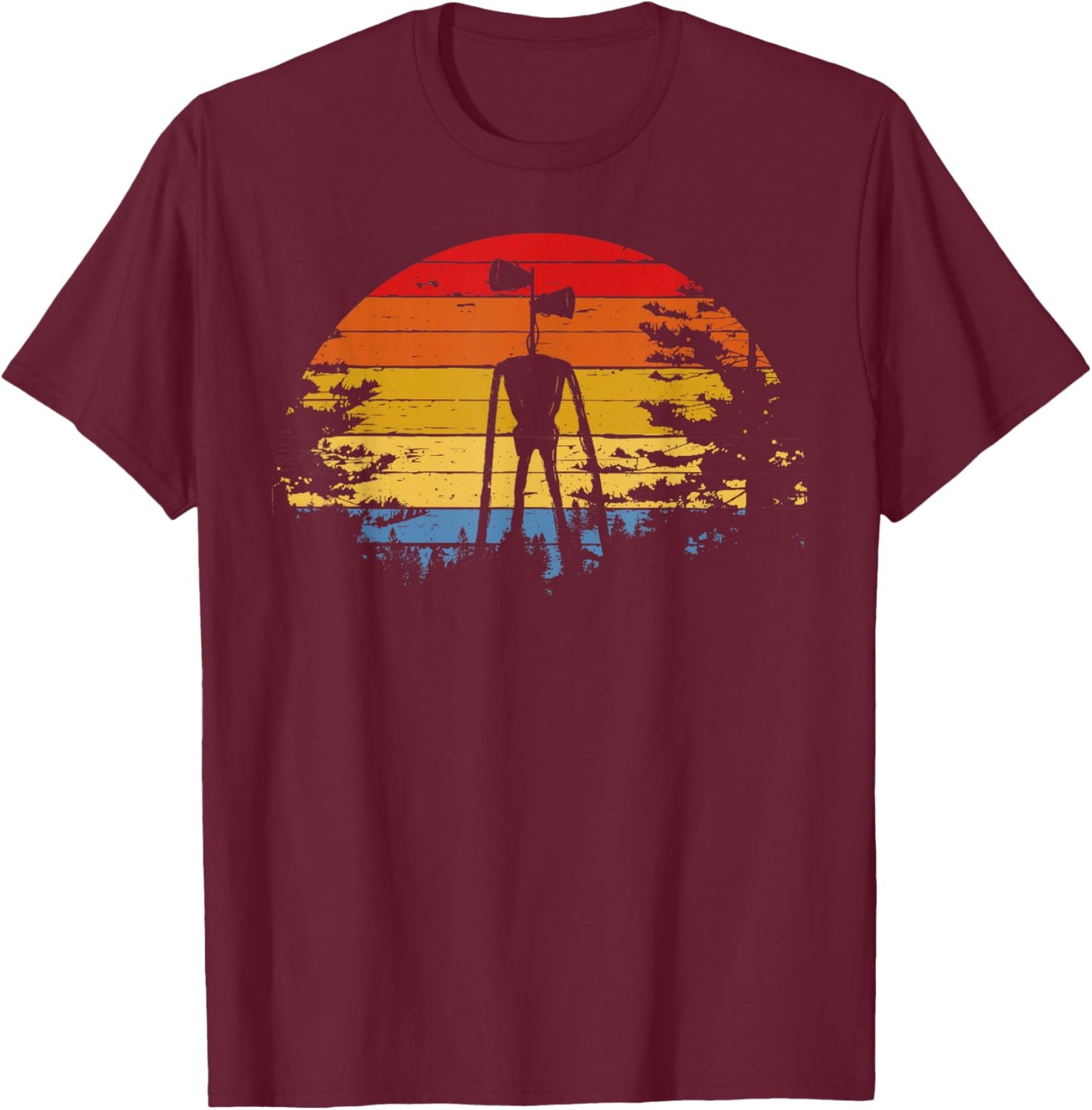 Vintage Retro Scary Siren Head Creepypasta Horror T-Shirt - T-Shirt | Maroon