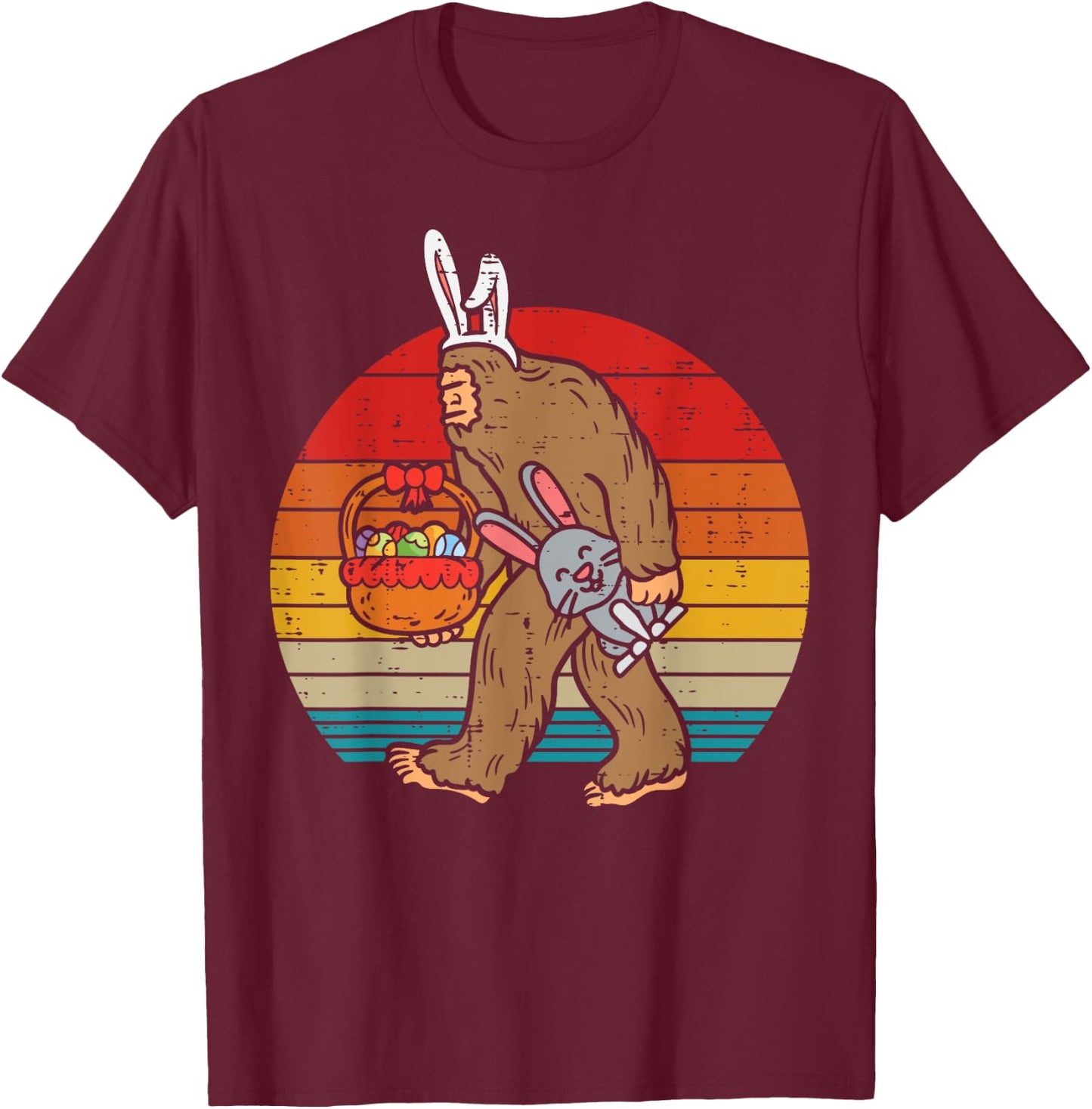 Bigfoot Easter Bunny Eggs Retro Sasquatch Men Women Kids T-Shirt - T-Shirt | Maroon