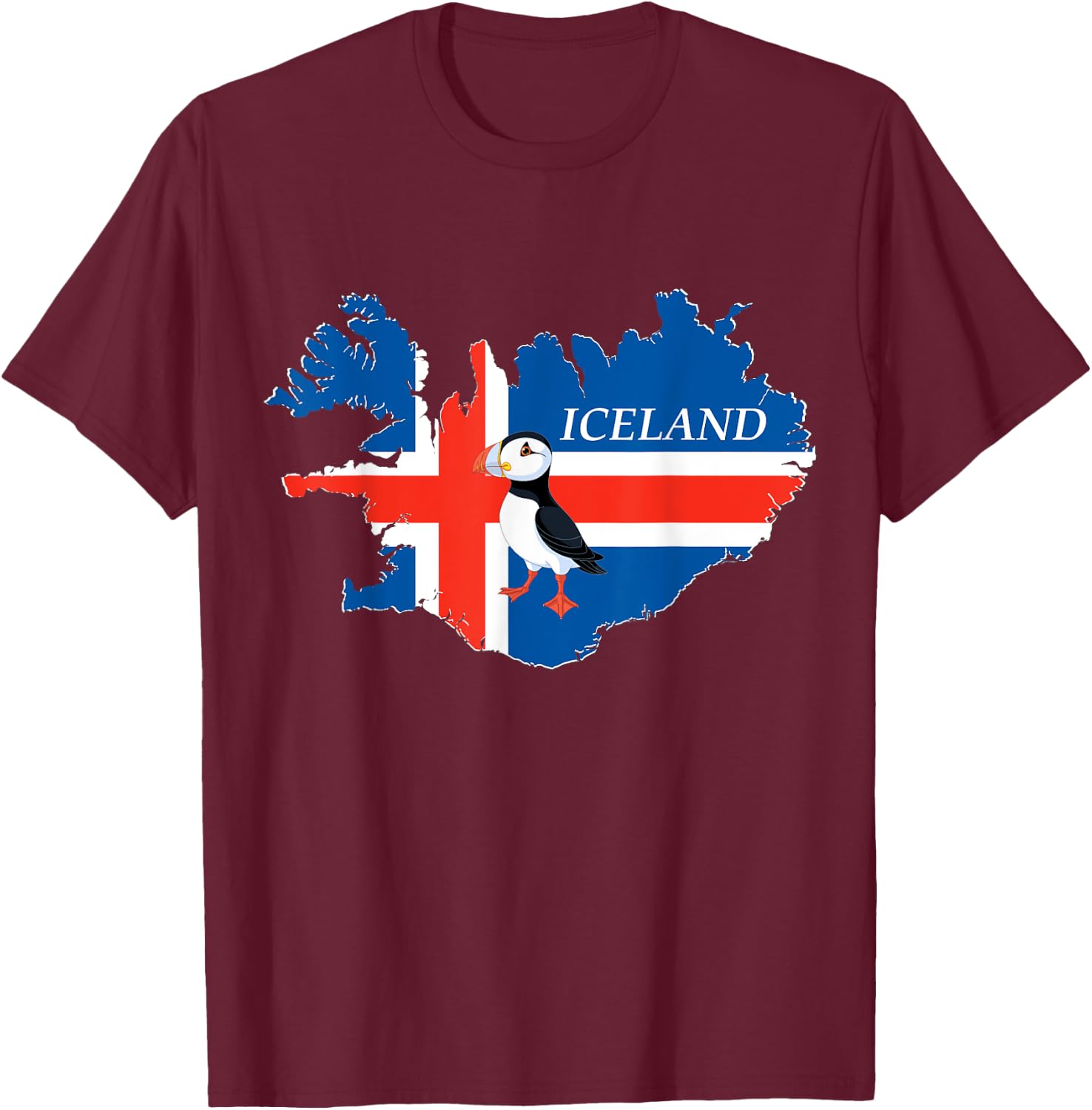 Iceland Puffin Bird and Atlantic Card T-Shirt - T-Shirt | Maroon