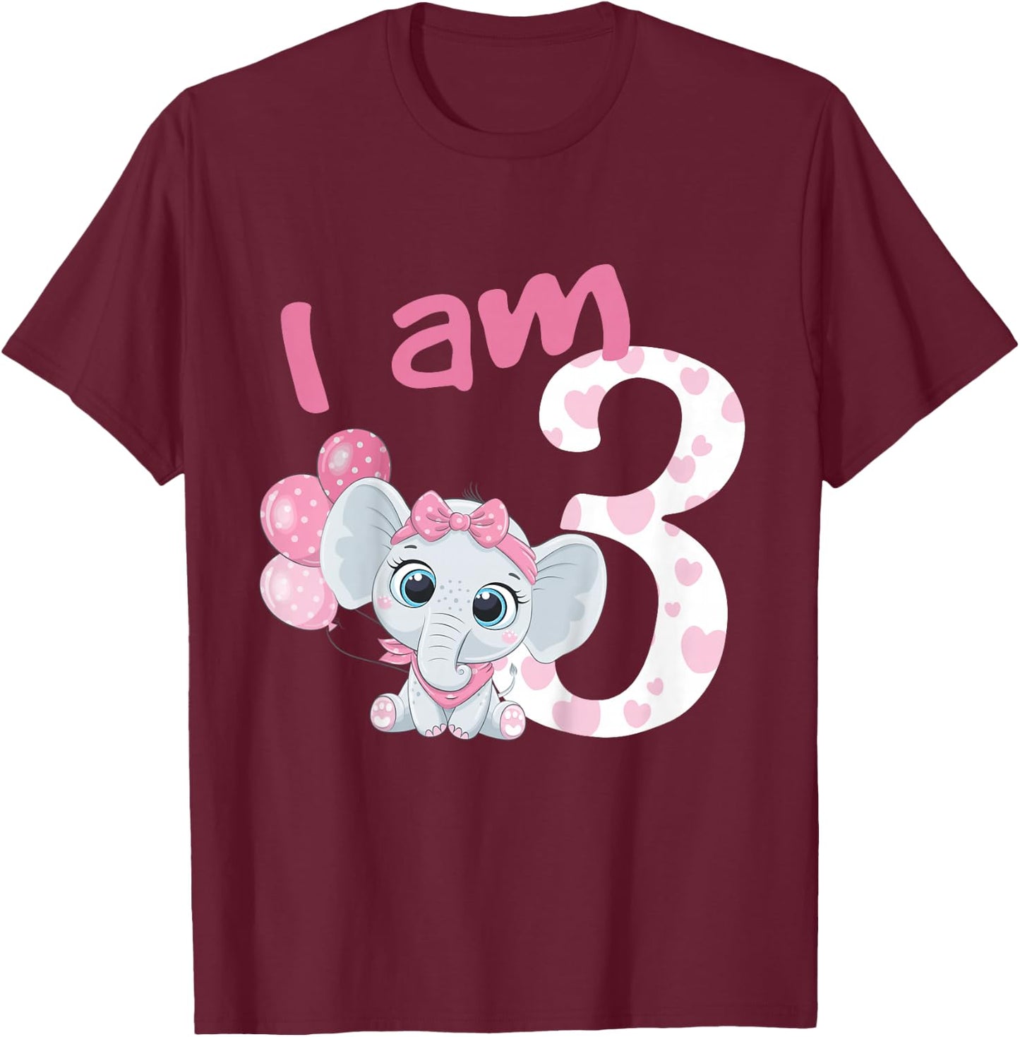 3rd Birthday Shirt Girls Elephant Girl Birthday 3 Years Old T-Shirt - T-Shirt | Maroon