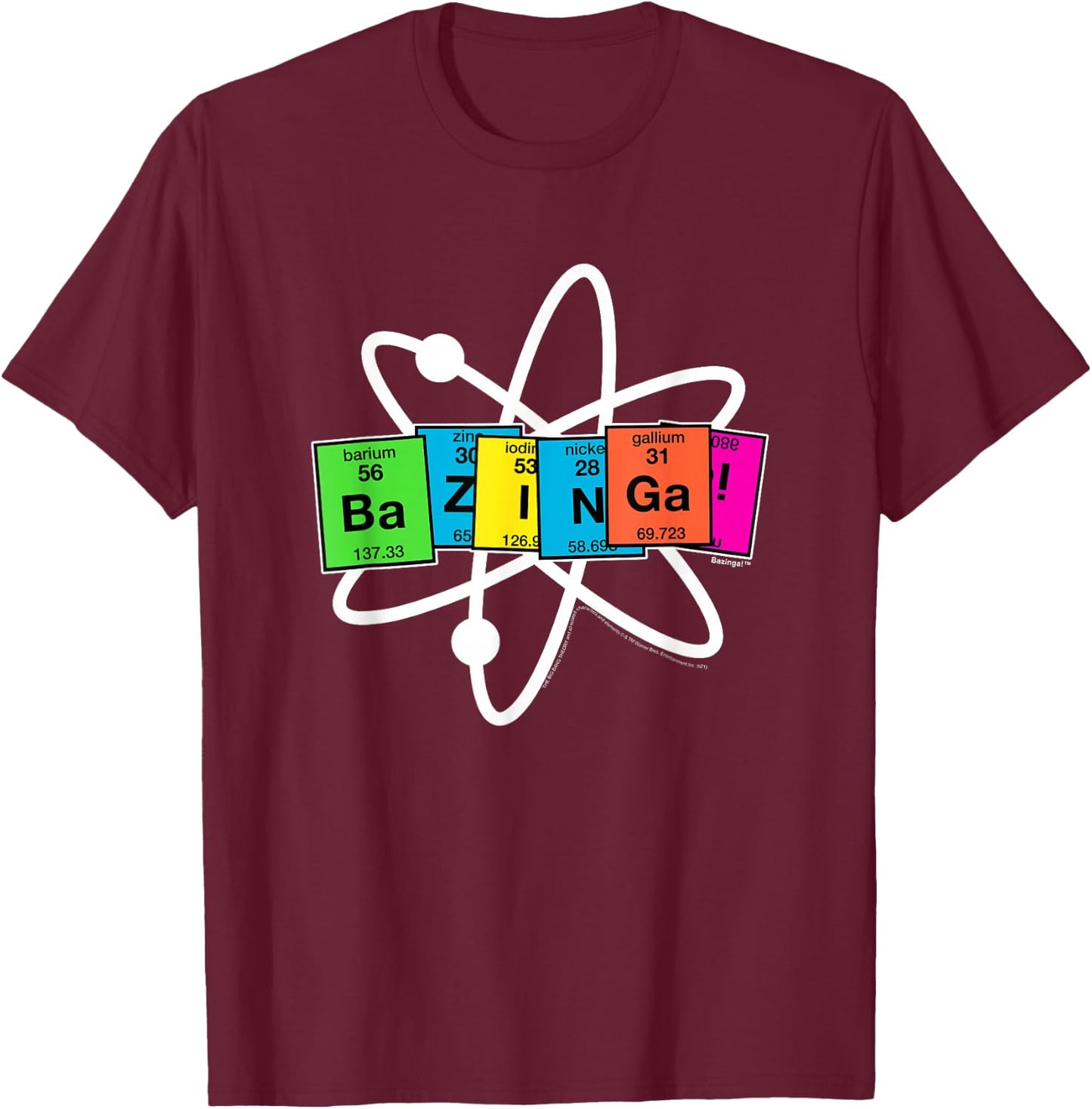 The Big Bang Theory Bazinga Elements with Atom T-Shirt - T-Shirt | Maroon