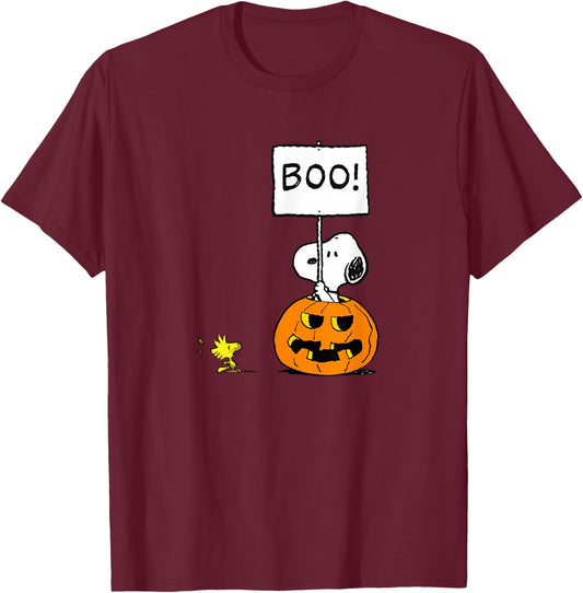 Peanuts - Halloween Snoopy Boo! T-Shirt - T-Shirt | Maroon
