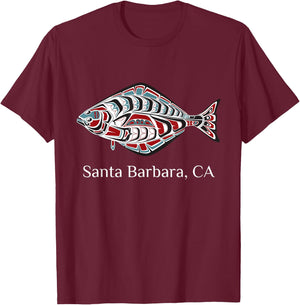Santa Barbara California Halibut PNW Native American Indian T-Shirt - T-Shirt | Maroon