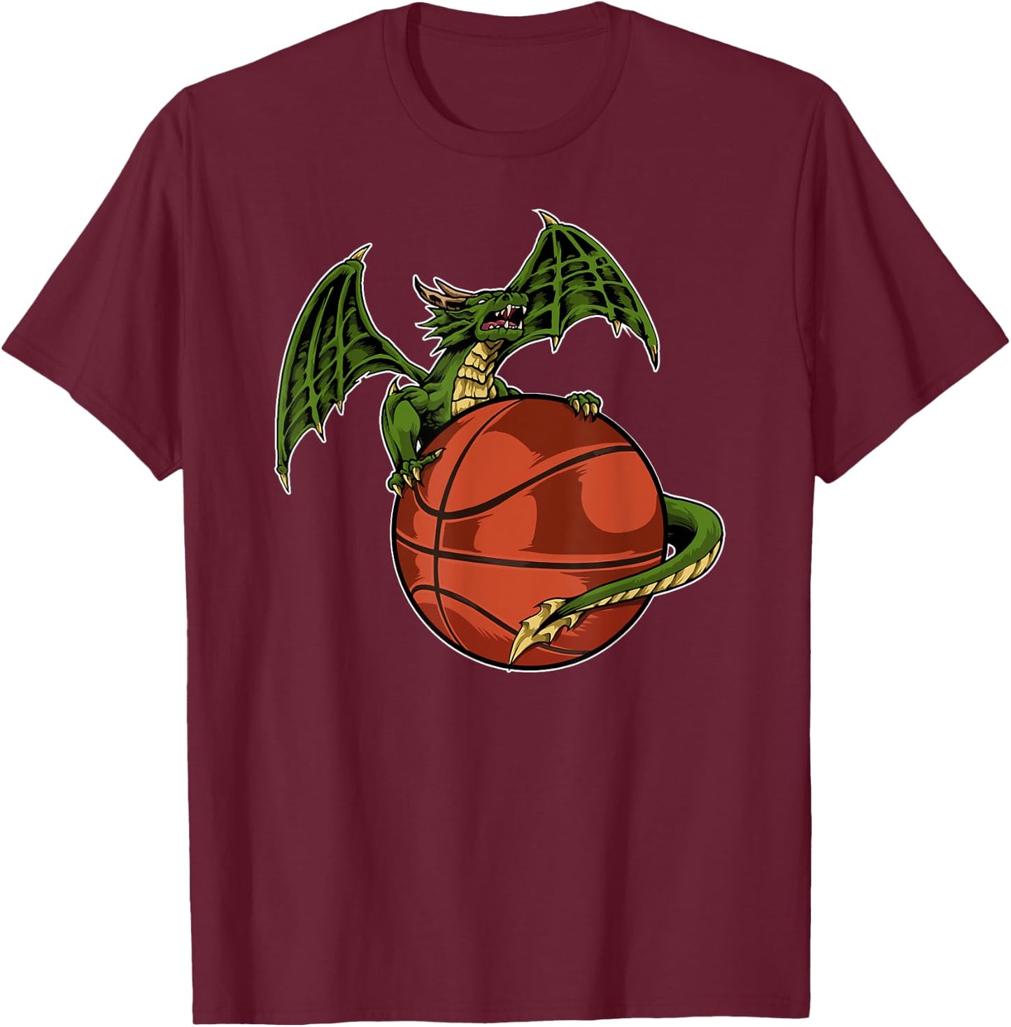 Cool Basketball Dragon Sitting On BBall Fantasy T-Shirt - T-Shirt | Maroon