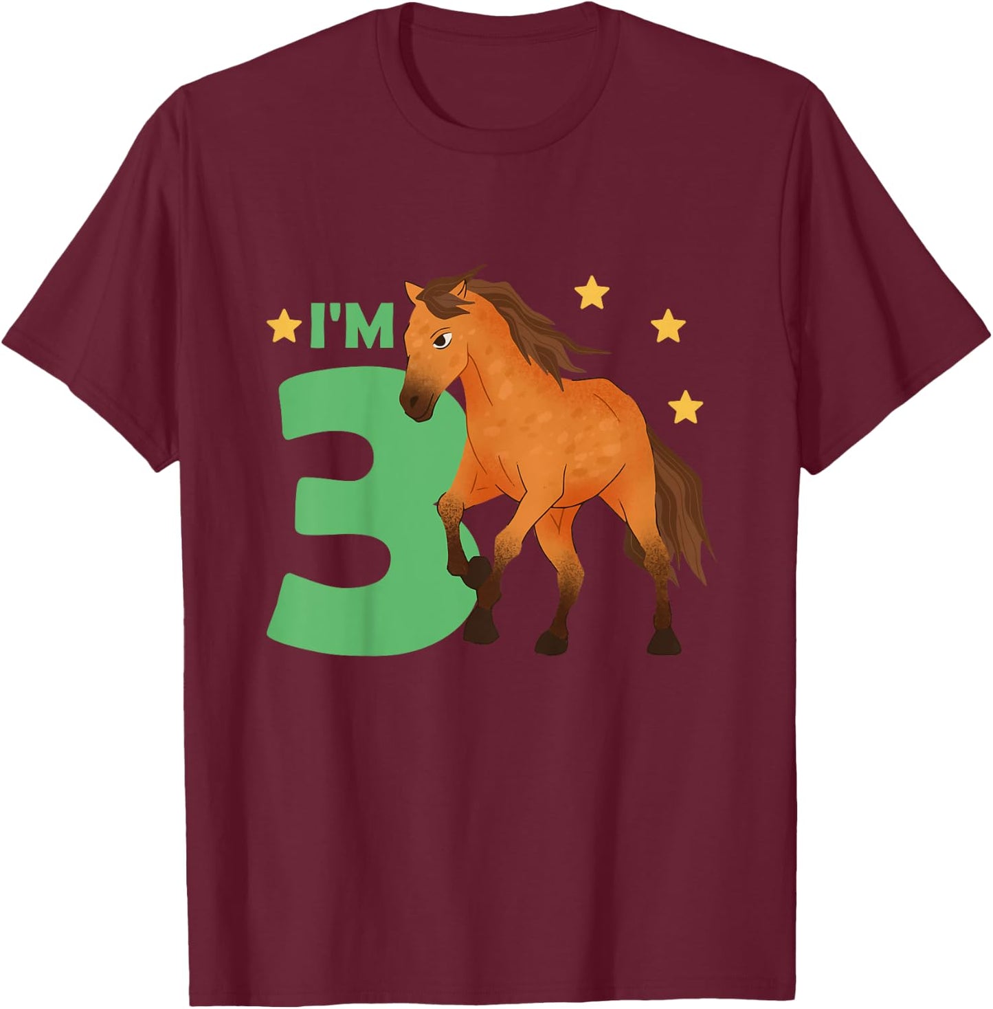 Children 3rd Birthday Horse Three Years Old Rider T-Shirt - T-Shirt | Maroon