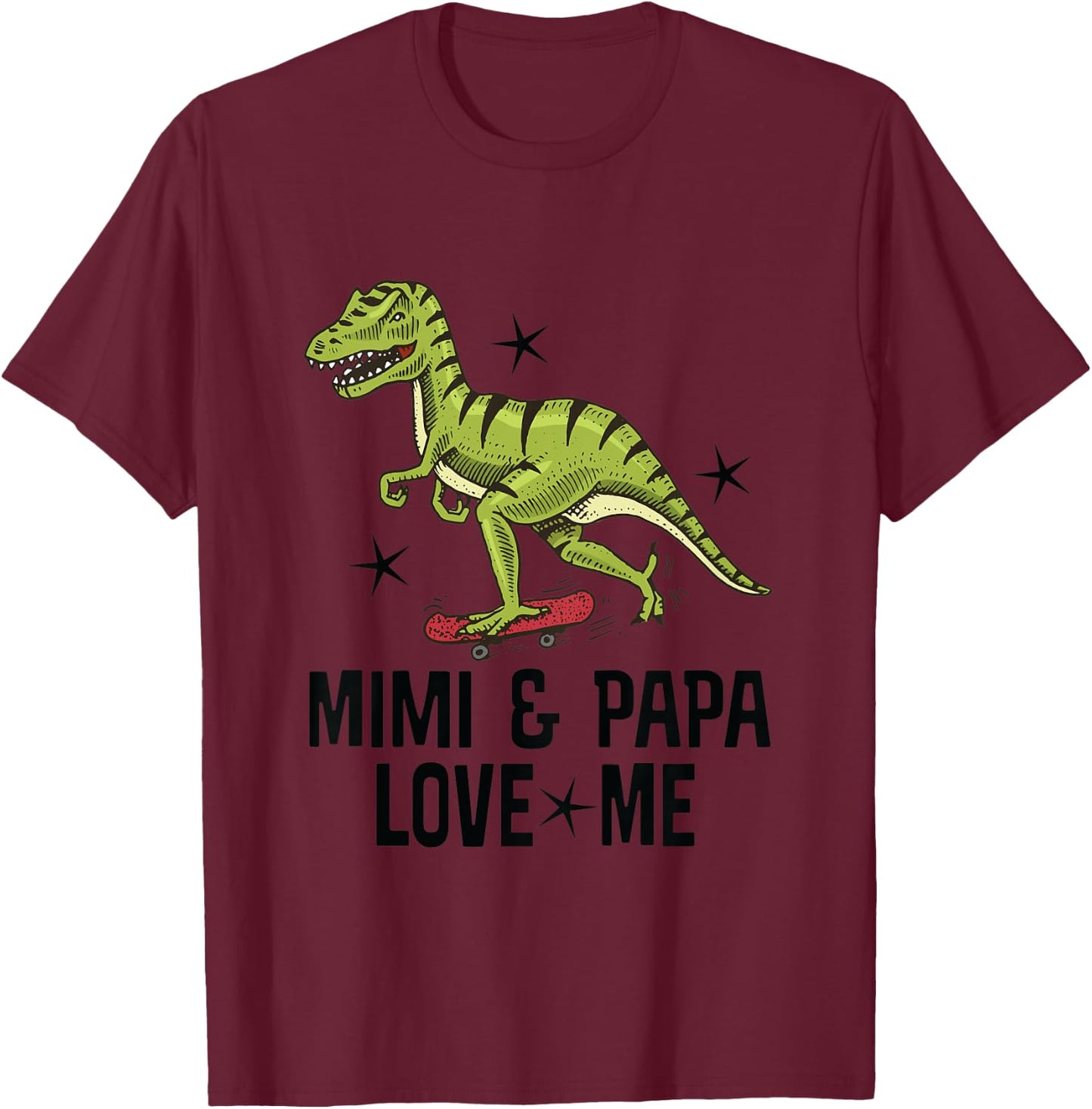 Kids Mimi and Papa Love Me Grandson Dinosaur T-Shirt - T-Shirt | Maroon