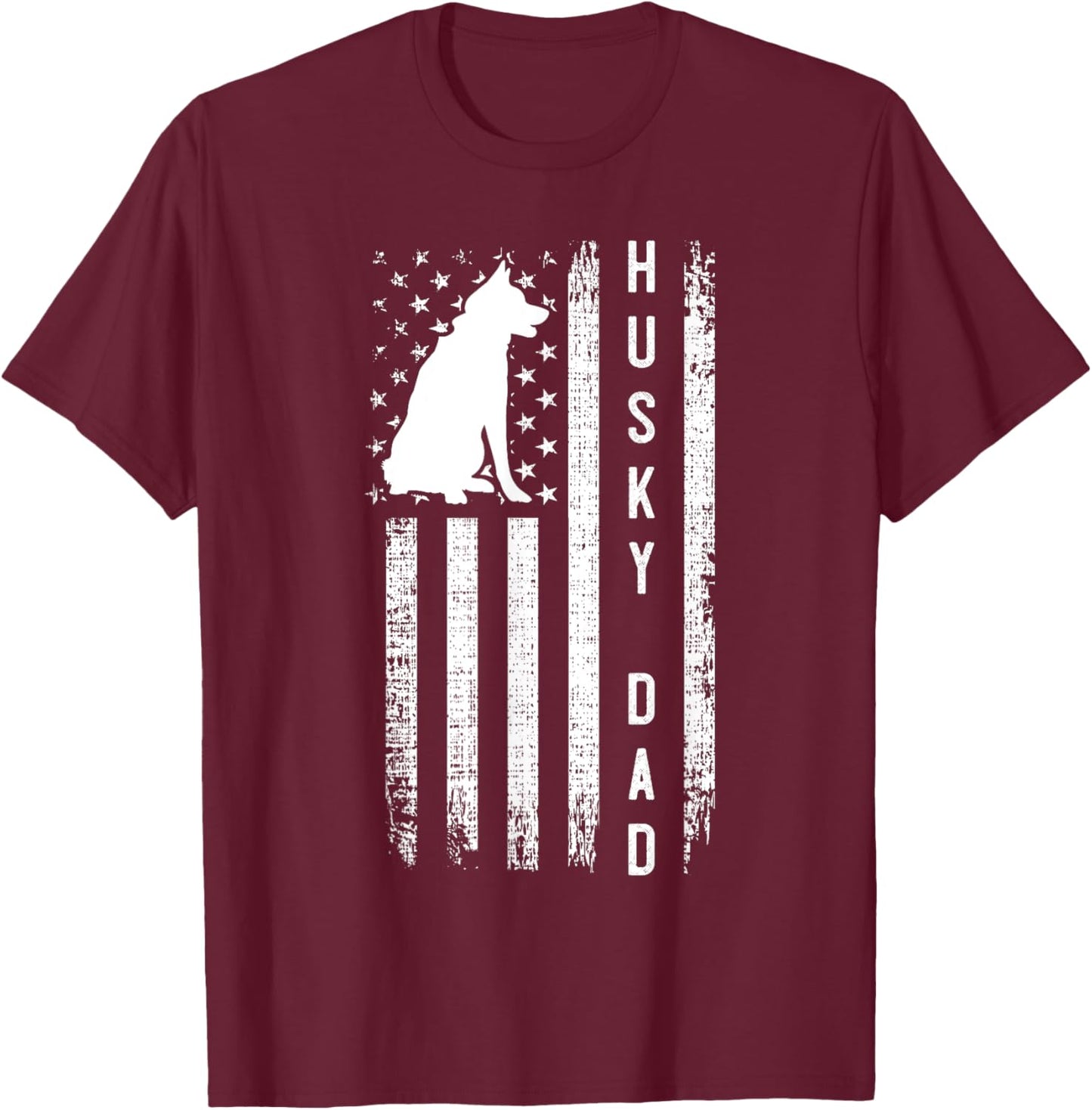 Siberian Husky Dog Breed American Flag Husky Lover Dog Dad T-Shirt - T-Shirt | Maroon