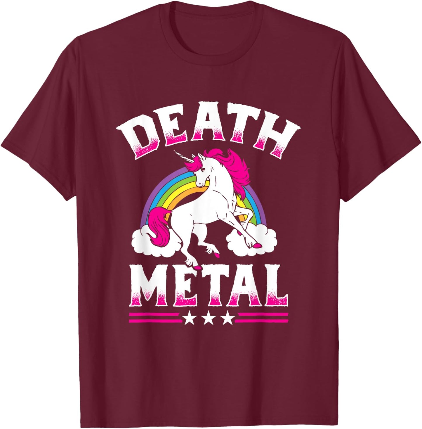 Death Metal Rainbow and Unicorn Heavy Rock Music Lover Gift T-Shirt - T-Shirt | Maroon