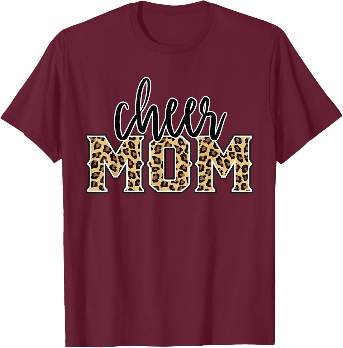 Cheer Mom Leopard Print Proud Cheerleader Mother T-Shirt - T-Shirt | Maroon
