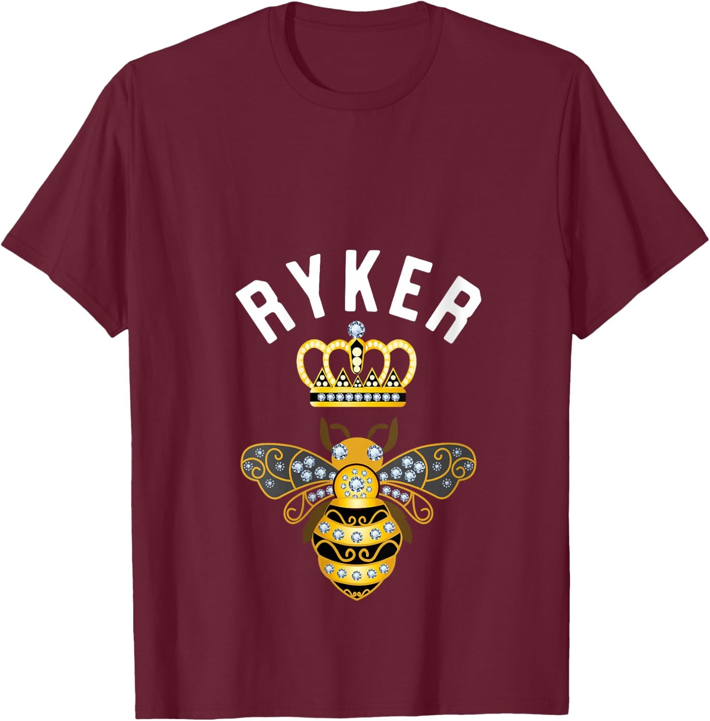 Ryker Name Ryker Birthday Gifts Queen Crown Bee Ryker V-Neck T-Shirt - T-Shirt | Maroon