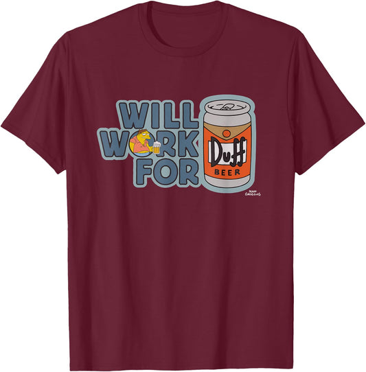 The Simpsons Barney Will Work For Duff Beer T-Shirt - T-Shirt | Maroon