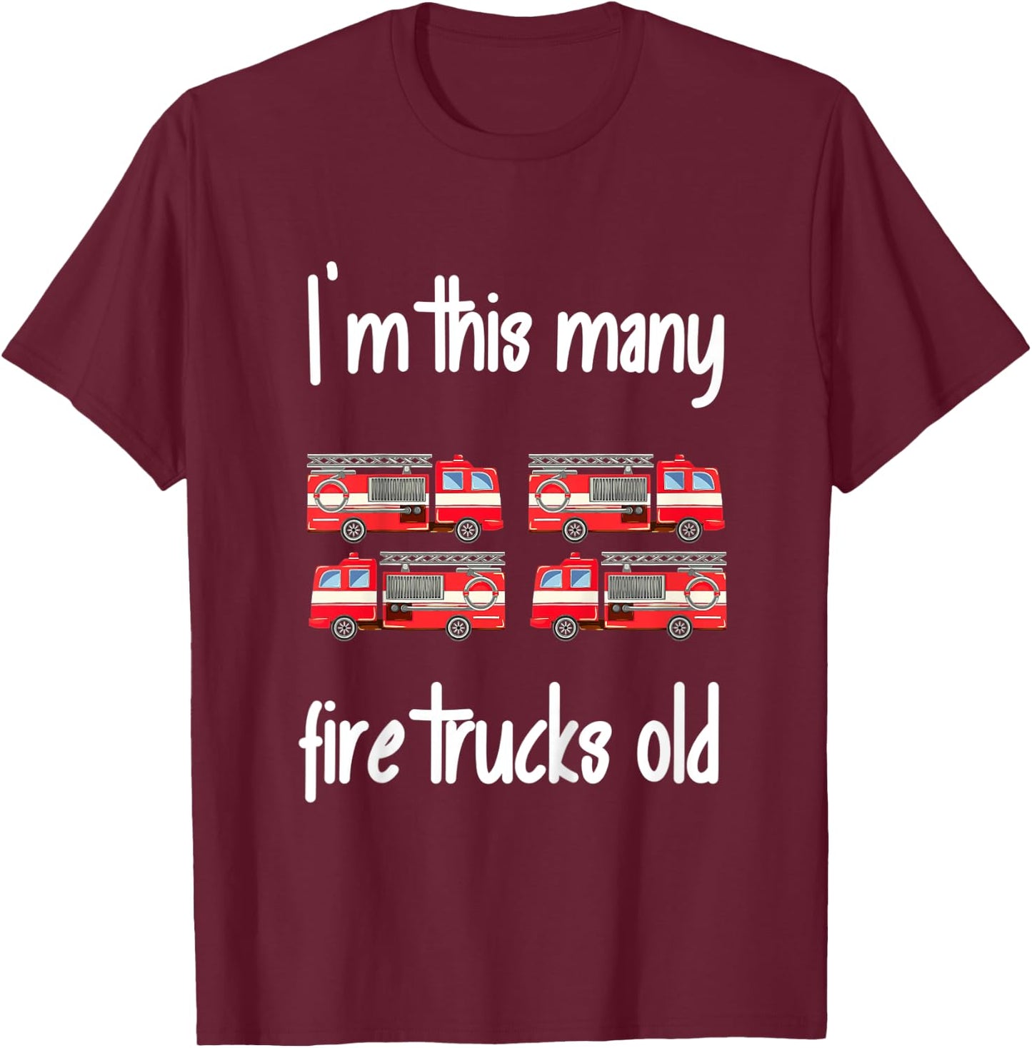 Kids Fire Truck Birthday 4 Years Old 4th Birthday Firefighter T-Shirt - T-Shirt | Maroon