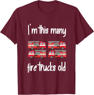 Kids Fire Truck Birthday 4 Years Old 4th Birthday Firefighter T-Shirt - T-Shirt | Maroon