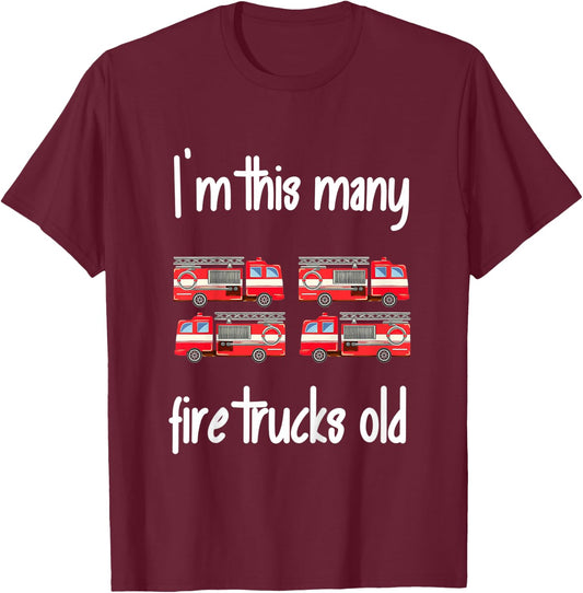 Kids Fire Truck Birthday 4 Years Old 4th Birthday Firefighter T-Shirt - T-Shirt | Maroon