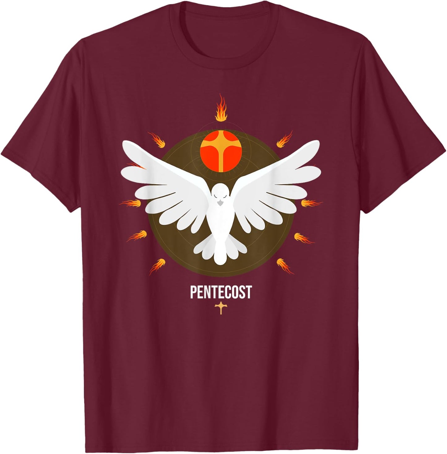 Pentecost Doves Tongues of Fire Flame Acts Whitsun Christian T-Shirt - T-Shirt | Maroon